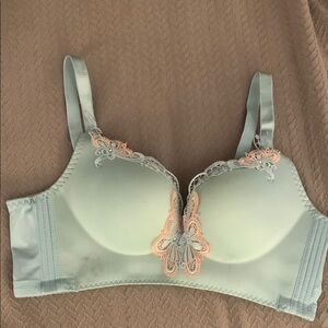Elegant Lace Trim Light Blue Bra